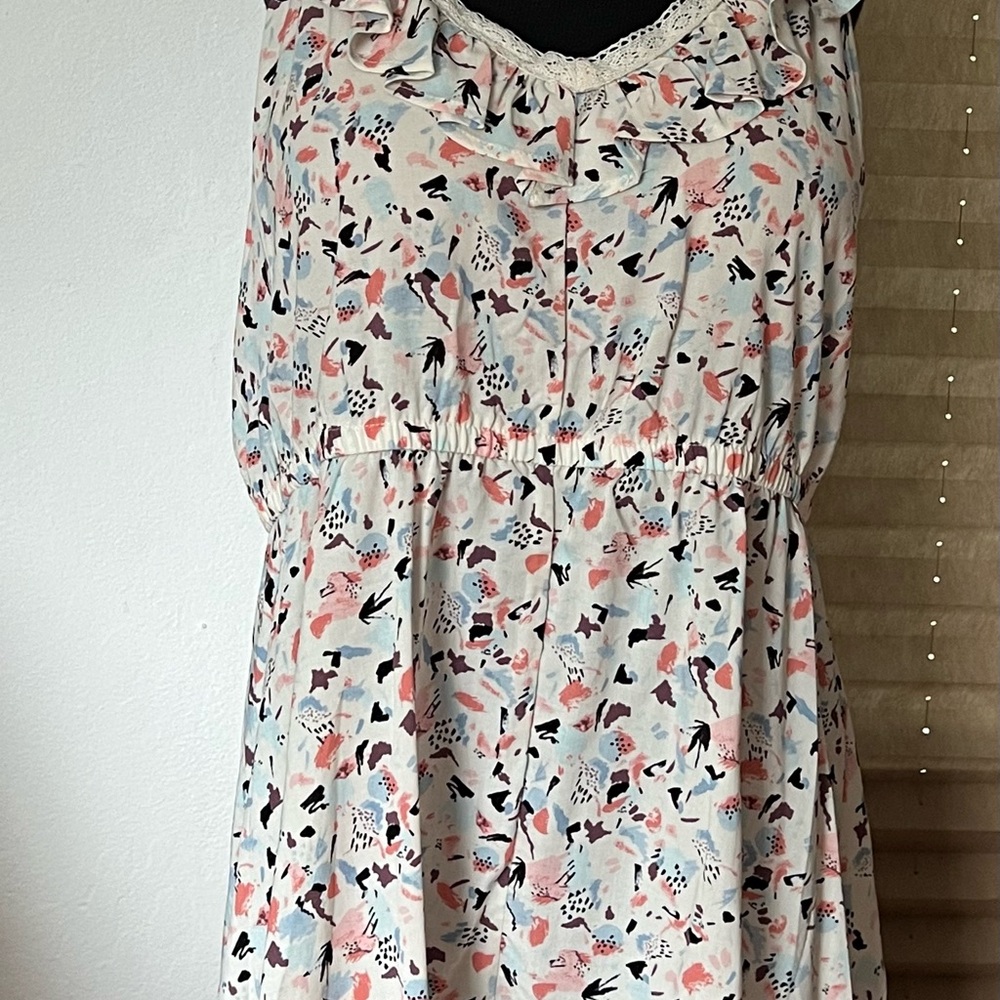 TORRID Long Tank Top Multi Color Abstract Print Ruffle Lace Details  Sz 3 EUC - Picture 14 of 16